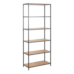 Furniture To Go Seaford Tall Black Metal Bookcase With 5 Shelves In Oak - thumbnail 1