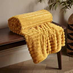 Catherine Lansfield Cosy Ribbed Faux Fur Blanket Throw Mustard - thumbnail 1