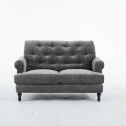 Padded Loveseat, Gray Velvet Button Tufted Loveseat - thumbnail 2