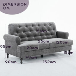 Padded Loveseat, Gray Velvet Button Tufted Loveseat - thumbnail 7