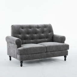 Padded Loveseat, Gray Velvet Button Tufted Loveseat - thumbnail 1