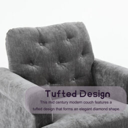 Padded Loveseat, Gray Velvet Button Tufted Loveseat - thumbnail 9