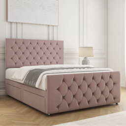 Bsspoke Maya Divan Bed Set Pink Plush Velvet 24Inch Headboard & 20Inch Footboard 2 Drawers Footend & Mattress In All Sizes - thumbnail 3