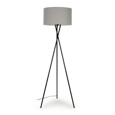 Valuelights Camden Black Tripod Floor Lamp With Grey Drum Shade And Bulb - image 1
