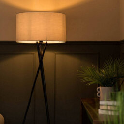 Valuelights Camden Black Tripod Floor Lamp With Grey Drum Shade And Bulb - thumbnail 7