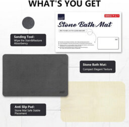 Stone Bath Mat (60X39Cm) Diatomaceous Earth Quick-Dry & Super Absorbent Non-Slip Anti-Mould Natural & Easy To Clean - thumbnail 3