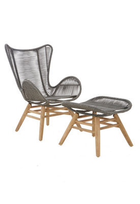 Orsina Grey Rope Lounge Chair And Footstool, High-Back Space-Saver Couch Chair, Improves Body Posture Footrest - image 1