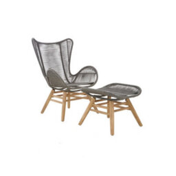 Orsina Grey Rope Lounge Chair And Footstool, High-Back Space-Saver Couch Chair, Improves Body Posture Footrest - thumbnail 6