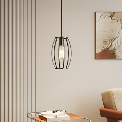 Living And Home Single Lamp Black Iron Cage Chandelier For Kitchen Island, Bedroom And Dining Room, E27 Lamp Base, Bulb Not Included - image 1