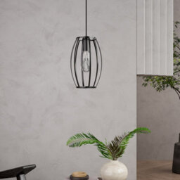 Living And Home Single Lamp Black Iron Cage Chandelier For Kitchen Island, Bedroom And Dining Room, E27 Lamp Base, Bulb Not Included - thumbnail 3
