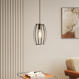 Living And Home Single Lamp Black Iron Cage Chandelier For Kitchen Island, Bedroom And Dining Room, E27 Lamp Base, Bulb Not Included - thumbnail 1