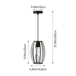 Living And Home Single Lamp Black Iron Cage Chandelier For Kitchen Island, Bedroom And Dining Room, E27 Lamp Base, Bulb Not Included - thumbnail 9