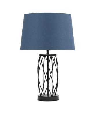 Lighting Supermarket Ashleigh Black Metal Lattice Cylinder Lantern Table Lamp With Juniper Blue Shade - image 1