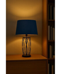 Lighting Supermarket Ashleigh Black Metal Lattice Cylinder Lantern Table Lamp With Juniper Blue Shade - thumbnail 6
