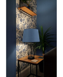Lighting Supermarket Ashleigh Black Metal Lattice Cylinder Lantern Table Lamp With Juniper Blue Shade - thumbnail 4