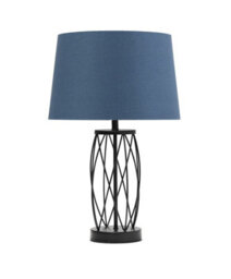Lighting Supermarket Ashleigh Black Metal Lattice Cylinder Lantern Table Lamp With Juniper Blue Shade - thumbnail 1