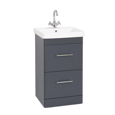 Clifton 500mm Madison Floor Standing 2 Drawer Unit & Ceramic Basin - Matt Cool Grey