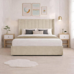 Luxury Cream Plush Milan Double Bed Frame With Mattress 54 Inches Wingback Headboard 2 Footend Storage Drawers - thumbnail 4