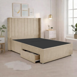 Luxury Cream Plush Milan Double Bed Frame With Mattress 54 Inches Wingback Headboard 2 Footend Storage Drawers - thumbnail 5