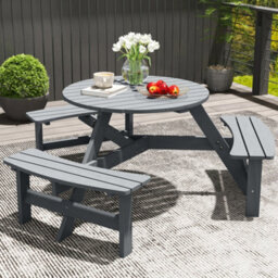 Outsunny 6 Person Fir Wood Table Bench Set Outdoor Garden Patio, Grey - thumbnail 8