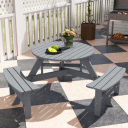 Outsunny 6 Person Fir Wood Table Bench Set Outdoor Garden Patio, Grey - thumbnail 9
