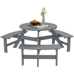 Outsunny 6 Person Fir Wood Table Bench Set Outdoor Garden Patio, Grey - thumbnail 2