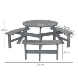 Outsunny 6 Person Fir Wood Table Bench Set Outdoor Garden Patio, Grey - thumbnail 3