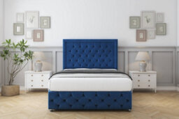 "Comfort Winchester Navy Plush Divan Bed Set 2 Drawers Left Side - 54"" Floor Standing & 12"" Footboard 4' Small Double" - thumbnail 1