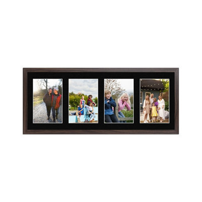 AK Frames 50X20Cm Walnut Sleek Multi Photo Frame With Black Mount - Holds 4 Apertures (4X) 6X4 Photos - image 1