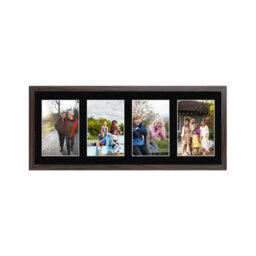 AK Frames 50X20Cm Walnut Sleek Multi Photo Frame With Black Mount - Holds 4 Apertures (4X) 6X4 Photos - thumbnail 1