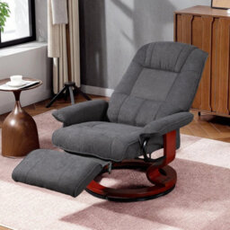 Swivel Recliner Chair With Footrest Wooden Base For Living Room Bedroom, Grey - thumbnail 6
