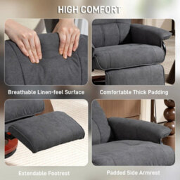 Swivel Recliner Chair With Footrest Wooden Base For Living Room Bedroom, Grey - thumbnail 5