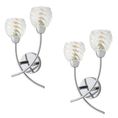 Valuelights Reyka Pair Of Chrome 2 Way Wall Lights With Crystal Glass Shades - image 1