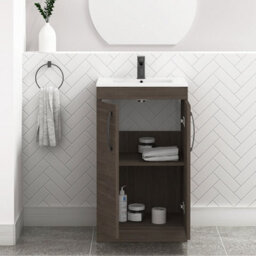 Royal Bathrooms Turin Grey Elm 500mm Floor Standing Vanity Unit 2 Door With Minimalist Basin Sink & Matt Black Handles - thumbnail 5
