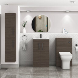Royal Bathrooms Turin Grey Elm 500mm Floor Standing Vanity Unit 2 Door With Minimalist Basin Sink & Matt Black Handles - thumbnail 2