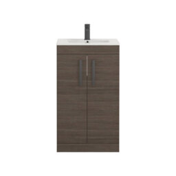 Royal Bathrooms Turin Grey Elm 500mm Floor Standing Vanity Unit 2 Door With Minimalist Basin Sink & Matt Black Handles - thumbnail 6