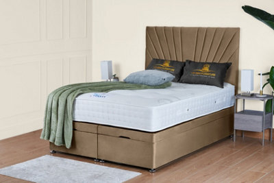 UKBEDFURNITURE Sunrise Plush Beige End Opening Divan Ottoman Bed With 54 Inch Headboard - image 1