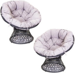 Sh&g Rattan Swivel Chair 2 Seat Set - 360 Papasan Moon Chairs - Grey Rattan With Grey Cushions - Indoor & Outdoor - thumbnail 1