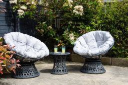 Sh&g Rattan Swivel Chair 2 Seat Set - 360 Papasan Moon Chairs - Grey Rattan With Grey Cushions - Indoor & Outdoor - thumbnail 5
