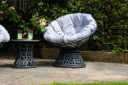 Sh&g Rattan Swivel Chair 2 Seat Set - 360 Papasan Moon Chairs - Grey Rattan With Grey Cushions - Indoor & Outdoor - thumbnail 4