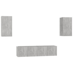 Berkfield Sturdy 4 Piece Tv Cabinet Set Concrete Grey Engineered Wood - thumbnail 1