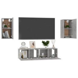 Berkfield Sturdy 4 Piece Tv Cabinet Set Concrete Grey Engineered Wood - thumbnail 3