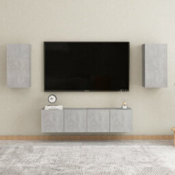 Berkfield Sturdy 4 Piece Tv Cabinet Set Concrete Grey Engineered Wood - thumbnail 2