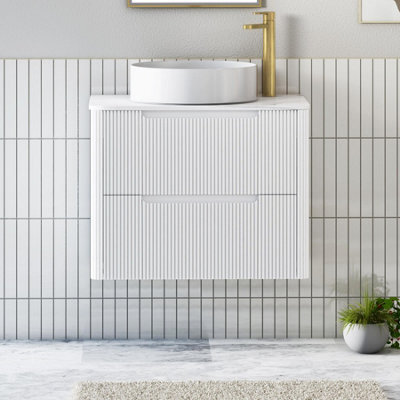Royal Bathrooms Avenza 700mm Matt White Wall Hung Bathroom Countertop Vanity Unit 2 Drawer With Art Basin - image 1