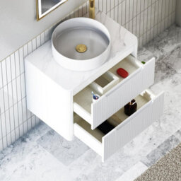 Royal Bathrooms Avenza 700mm Matt White Wall Hung Bathroom Countertop Vanity Unit 2 Drawer With Art Basin - thumbnail 5