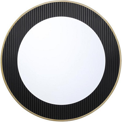 Deenz 70Cm Ribbed Glass Metal Frame Gold Wall Mirror Black Round Home Décor Modern Design Bedroom Living Room Gift