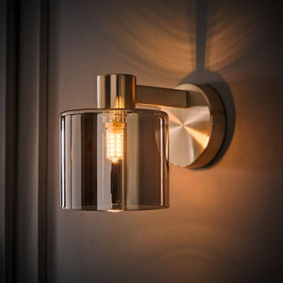 Valuelights Demi Brushed Chrome And Smoked Glass Wall Light And Bulb - image 1