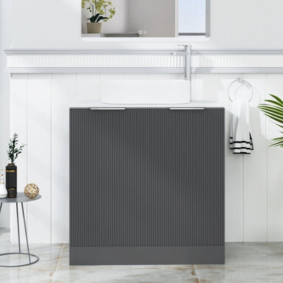 Royal Bathrooms Evora 800mm Graphite Grey Fluted Floor Standing Countertop Vanity Unit 2 Door With Lyon Basin - image 1