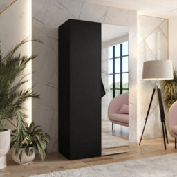 Arte Sandi Ii Hinged Door Wardrobe 100Cm - Black Modern Mirrored Wardrobe With Rail And Shelf - thumbnail 1