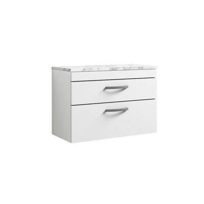 Nuie Athena Wall Hung Vanity Unit With 2 Soft-Close Drawers & Gloss Grey Laminate Top